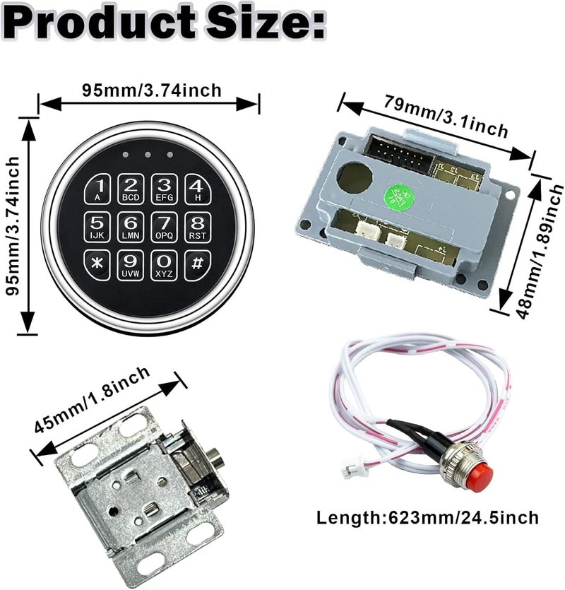 LEMOORE Electronic Gun Safe Lock Replacement, Zinc Alloy Keypad Gun Safe Lock with Solenoid Access,14 Ribbon Cable Motherboard & Reset Button Lock Set Chrome - Image 2